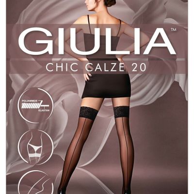 GIULIA CHIC LACE TOP BACKSEAM HOLD UP STOCKINGS  20 DEN 2 SIZES BLACK CAPPUCCINO